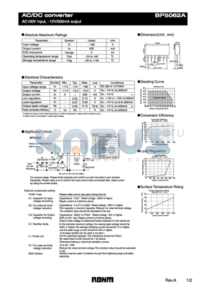 BP5062A datasheet - AC100V input, −12V/500mA output