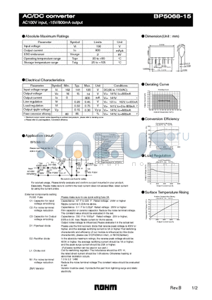 BP5068-15 datasheet - AC/DC converter - AC100V input, -15V/800mA output