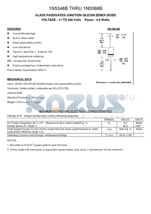 1N5354B datasheet - GLASS PASSIVATED JUNCTION SILICON ZENER DIODE