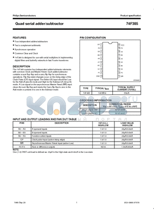 74F385 datasheet - Quad serial adder/subtractor