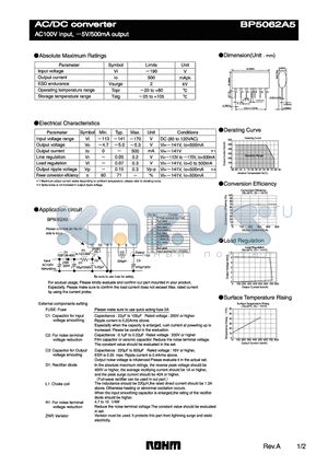 BP5062A5 datasheet - AC100V input, −5V/500mA output
