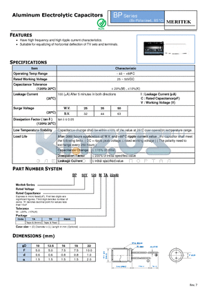 BP50V120MTA22X40 datasheet - Aluminum Electrolytic Capacitors