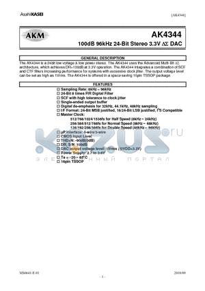 AKD4344 datasheet - 100dB 96kHz 24-Bit Stereo 3.3V DS DAC