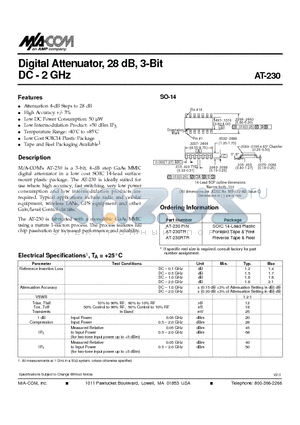 AT-230 datasheet - Digital Attenuator, 28 dB, 3-Bit DC - 2 GHz