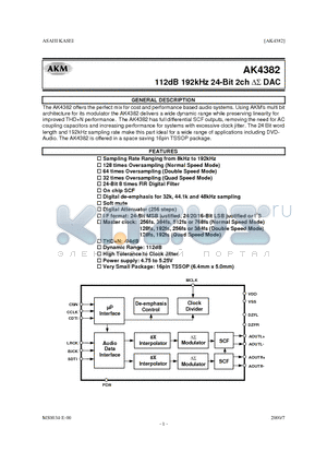 AKD4382 datasheet - 112dB 192kHz 24-BIT SCH DAC