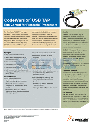 CWH-UTP-ONCE-HE datasheet - CodeWarrior USB TAP Run Control for Freescale Processors