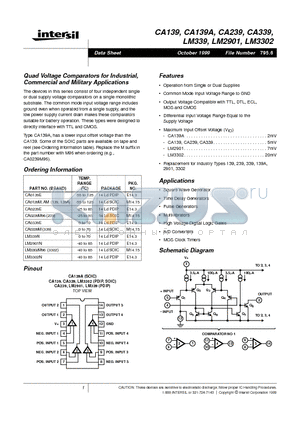 CA0239M96 datasheet - Quad Voltage Comparators for Industrial, Commercial and Military Applications