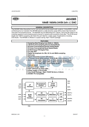 AKD4385 datasheet - 108dB 192kHz 24-Bit 2ch DS DAC