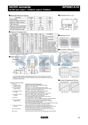 BP5081A15 datasheet - AC/DC converter - AC100V input, output-1 : 15V/80mA, output-2 : 5V/350mA