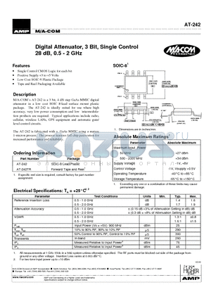 AT-242TR datasheet - Digital Attenuator, 3 Bit, Single Control 28 dB, 0.5 - 2 GHz