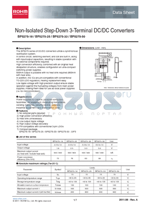 BP5275-18 datasheet - Non-Isolated Step-Down 3-Terminal DC/DC Converters