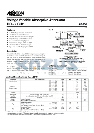 AT-250RTR datasheet - Voltage Variable Absorptive Attenuator DC - 2 GHz