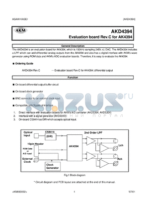 AKD4394 datasheet - 192kHz sampling 24Bit DS DAC.