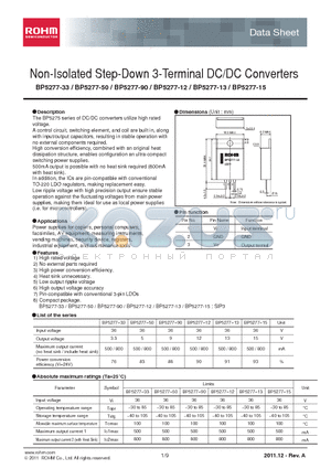 BP5277-15 datasheet - Non-Isolated Step-Down 3-Terminal DC/DC Converters