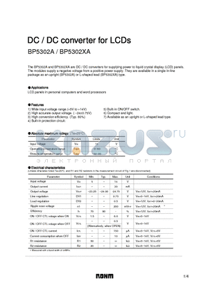 BP5302XA datasheet - DC / DC converter for LCDs
