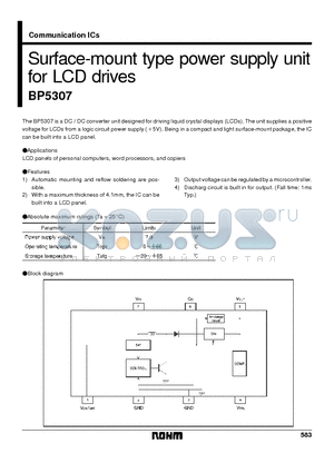 BP5307 datasheet - Surface-mount type power supply unit for LCD drives