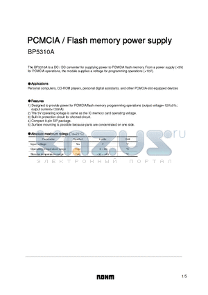 BP5310A datasheet - PCMCIA / Flash memory power supply
