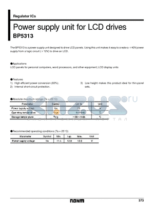 BP5313 datasheet - Power supply unit for LCD drives