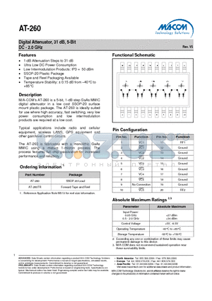 AT-260 datasheet - Digital Attenuator, 31 dB, 5-Bit DC - 2.0 GHz