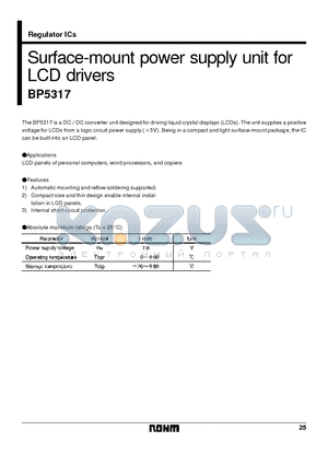 BP5317 datasheet - Surface-mount power supply unit for LCD drivers