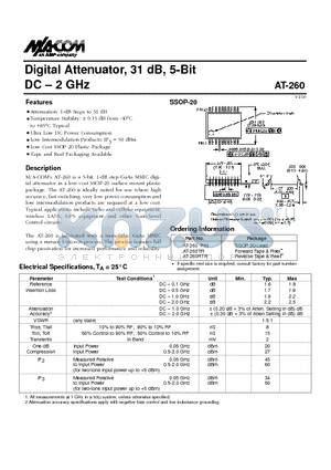 AT-260RTR datasheet - Digital Attenuator, 31 dB, 5-Bit DC . 2 GHz