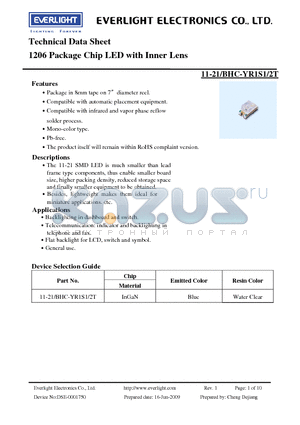 11-21-BHC-YR1S1-2T datasheet - 1206 Package Chip LED with Inner Lens