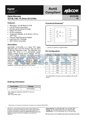 AT-273-PIN datasheet - Digital Attenuator, 2-Bit, 32.0dB, DC-2.0 GHz