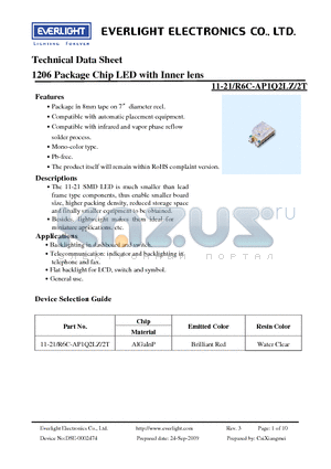 11-21-R6C-AP1Q2LZ-2T datasheet - 1206 Package Chip LED with Inner lens