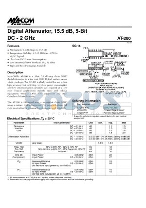 AT-280 datasheet - Digital Attenuator, 15.5 dB, 5-Bit DC - 2 GHz