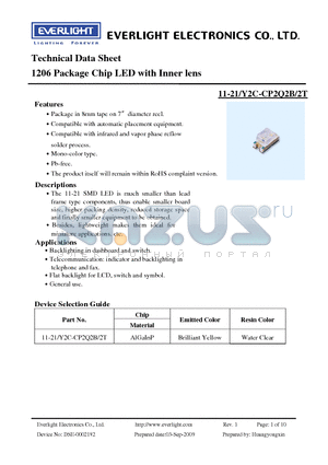 11-21-Y2C-CP2Q2B-2T datasheet - 1206 Package Chip LED with Inner lens