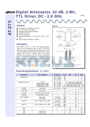 AT-273 datasheet - Digital Attenuator, 32 dB, 2-Bit, TTL Driver, DC - 2.0 GHz