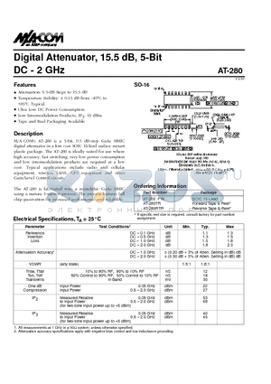 AT-280RTR datasheet - Digital Attenuator, 15.5 dB, 5-Bit DC - 2 GHz