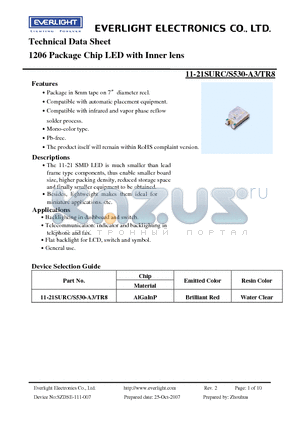 11-21SURC-S530-A3-TR8_1 datasheet - 1206 Package Chip LED with Inner lens