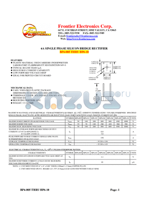 BP6-02 datasheet - 6A SINGLE PHASE SILICON BRIDGE RECTIFIER