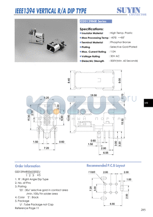 020139MR datasheet - IEEE1394 VERTICAL R/A DIP TYPE