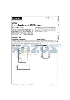 74F537 datasheet - 1-of-10 Decoder with 3-STATE Outputs