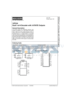 74F539 datasheet - Dual 1-of-4 Decoder with 3-STATE Outputs
