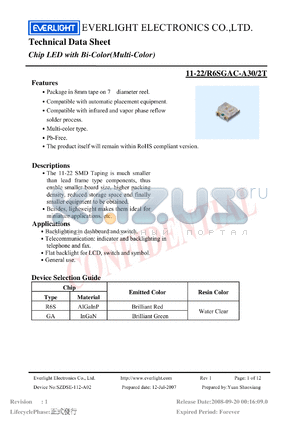 11-22-R6SGAC-A30-2T datasheet - Chip LED with Bi-Color(Multi-Color)