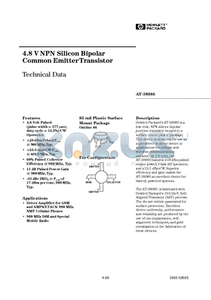 AT-38086 datasheet - 4.8 V NPN Silicon Bipolar Common Emitter Transistor