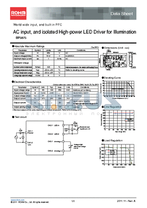 BP5875 datasheet - World wide input, and built in PFC AC input, and isolated High-power LED Driver for Illumination