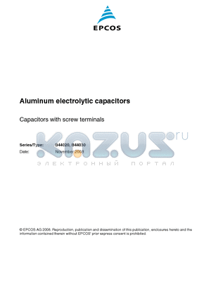 B44020J0006B012 datasheet - Aluminum electrolytic capacitors Capacitors with screw terminals