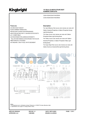 CA04-41YWA datasheet - 10.16MM(0.4INCH) FOUR DIGIT NUMERIC DISPLAYS