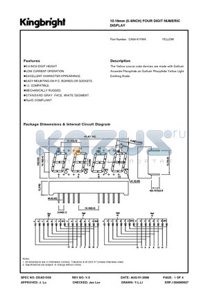 CA04-41YWA datasheet - 10.16mm (0.4INCH) FOUR DIGIT NUMERIC DISPLAY