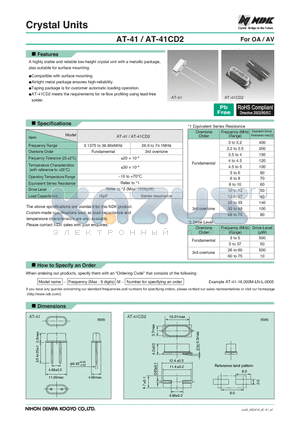 AT-41 datasheet - Crystal Units For OA / AV