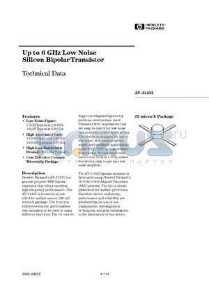 AT-41435 datasheet - Up to 6 GHz Low Noise Silicon Bipolar Transistor