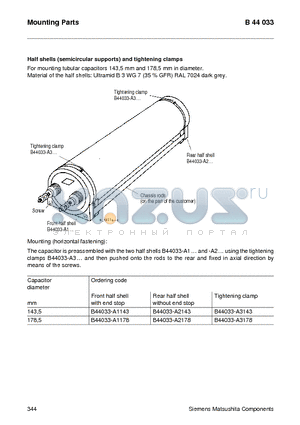 B44033-A1178 datasheet - Half shells (semicircular supports) and tightening clamps