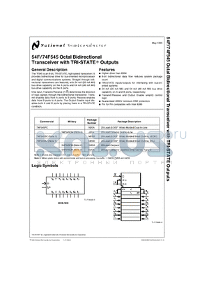 74F545SJ datasheet - Octal Bidirectional Transceiver with TRI-STATEE Outputs