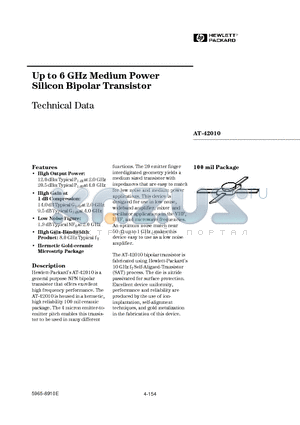 AT-42010 datasheet - Up to 6 GHz Medium Power Silicon Bipolar Transistor