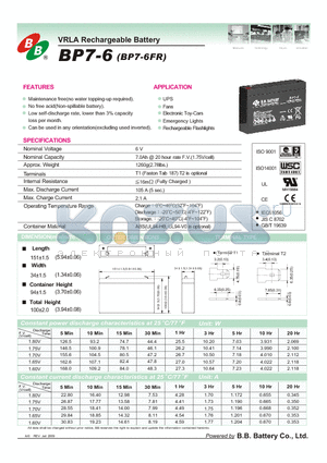 BP7-6 datasheet - VRLA Rechargeable Battery