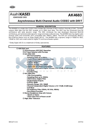 AKD4683 datasheet - Asynchronous Multi-Channel Audio CODEC with DIR/T